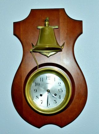 Vintage Wuersch Nautical Brass Ships Clock With Two Hammer Bell Chime Mounted