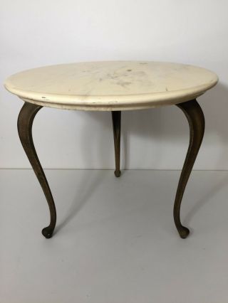 Vintage Marblecraft Hollywood Regency Faux Marble Top Table W/queen Ann Legs
