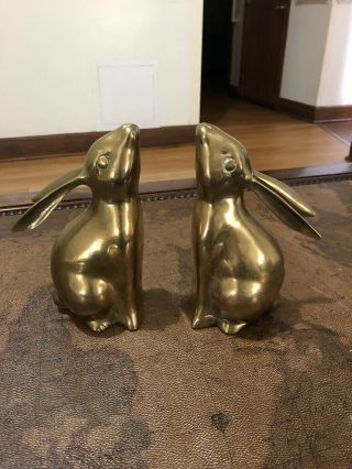 2 Decorative Crafts Inc.  Brass Bunny Rabbits Bookends Vintage