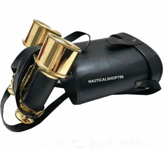 Nautical Brass Collectible Marine Binocular With Black Leather Box 2