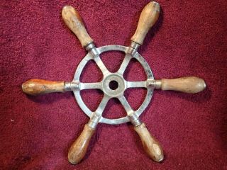 Vintage Metal,  Wood Boat Ship Steering Wheel For Use Or Decoration