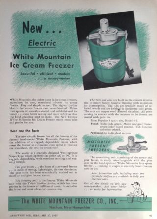 1955 Ad.  (xd17) White Mountain Freezer Co.  Nashua,  Nh.  Ice Cream Freezer