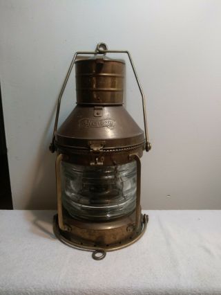 Large Vintage Brass Anchor Ship Oil Lantern