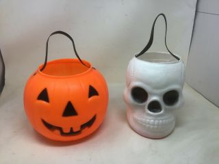 Vintage Halloween Aj Renzi Skull Trick Or Treat Candy Pail,  Pumpkin Bucket