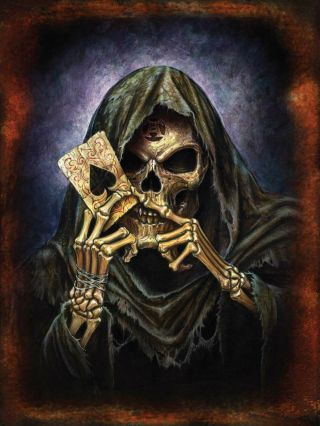Alchemy Goth Grim Reaper Ace Of Death Dark Gothic Skeleton Skull Metal Wall Sign