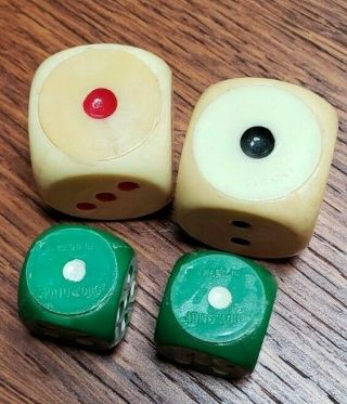 Unique Set Of 4 Vintage Plastic Hollow Dice Hong Kong,  2 Large 1 " And 2 11/16 "