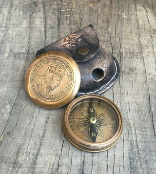 Collectible Antique Brass Compass With Leather Case Lover Gift
