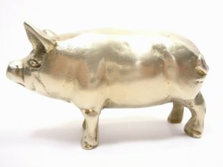 Vintage 1960s Miniature Shiny Yellow Brass Metal Molded Hollow Pig Hog Figurine