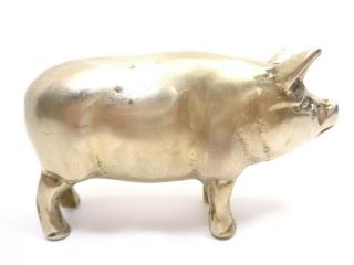 VINTAGE 1960s MINIATURE SHINY YELLOW BRASS METAL MOLDED HOLLOW PIG HOG FIGURINE 2