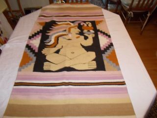 Vintage Folk Art Mexican Blanket Weaving Wool Rug 48 " X 60”
