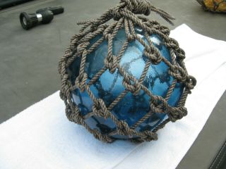 Japanese Glass Fish Net Float - Deep Cobalt Blue - Medium