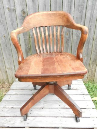 Vintage Wooden Bankers Arm Chair By B.  L.  Marble