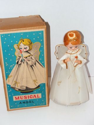 Vtg 1950/60s Wind - Up Musical Silent Night Christmas Angel Made In Japan W/box