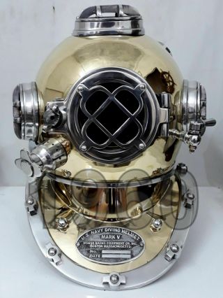 Brass Diving Divers Helmet Vintage Mark V U.  S Navy Helmet Antique Nautical Gift