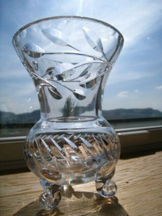 Vintage Cut Crystal Etched Footed Glass Vase 5 " Tall