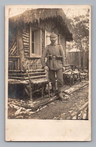 Ww1 German Real Photo Rppc Postcard Pickelhaube Soldier W/ Rifle & Cartridge Box