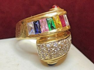 Antique Estate 18k Gold Ring Gemstones French Retro Pave 