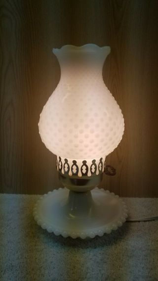 Vintage Milk Glass Hobnail Hurricane Electric Farmhouse Lamp 10 1/2 " Tall