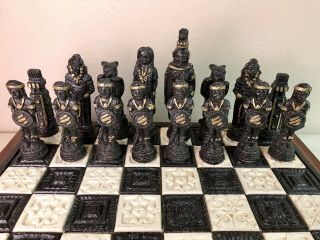 Vintage Chess Mayan Aztec vs Spanish Conquistador Stone Chess Set Complete 2