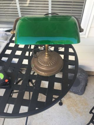 Vintage Copper And Green Glass Desk/bankers Lamp