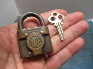 Odd Shaped Old Brass Small Yale Padlock Lock With The A Key.  N/r
