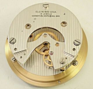 Vintage 1943 Elgin 600 Ships Marine Chronometer Deck Clock Movement Parts Repair