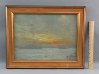 Antique Hal Robinson Impressionist Atmospheric Sunset Steamship Oil Painting,  Nr