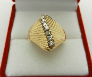 Vintage Retro Diamond 14k Yellow Gold Ribbed Dome Cluster Ring 6.  9 Grams