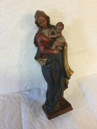 Magnificent Vintage Anri Carved Wood Polychrome Figure Mary Baby Jesus Kaslatter