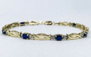 Vintage 10k Solid Yellow Gold Nissko Blue Sapphire And Diamond Tennis Bracelet