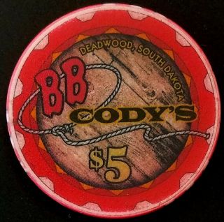 Vintage $5.  00 Casino Chip From B.  B.  Cody 
