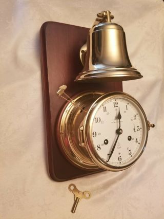 Rare Vintage Schatz Royal Mariner 8 - Day Ships Bell Clock With Instructions & Key