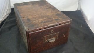 Antique Macey Oak Wood Library File Index Card Cabinet Box Single Drawer 5x8