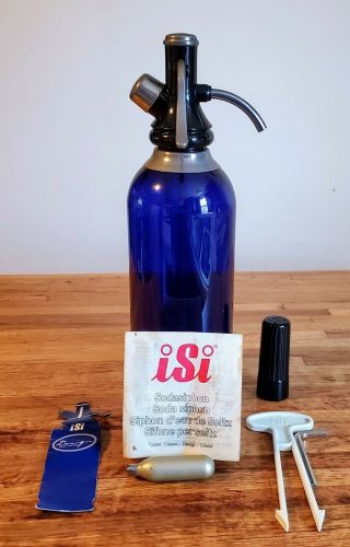 Vintage Isi Design Soda Siphon Cobalt Blue,  Made In Austria,  Complete