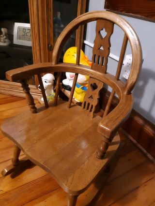Solid Oak Child ' s Curved Back Rocking Chair 2