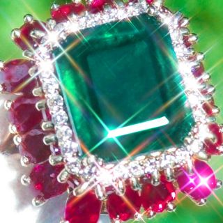 14k Gold 19.  24ct Natural Emerald Ruby Diamond Estate Ballerina Cocktail Ring ❁ ↩