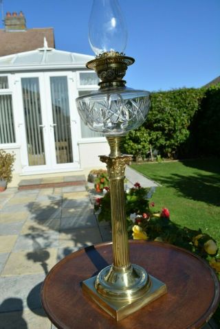 Vic/ewardian Twin Burner Oil Lamp Clear Cut Glass Font