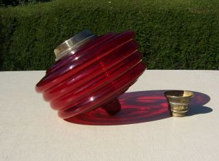 Ruby Red Ribbed Glass Oil Lamp Font / Fount - Duplex Screw Collar 2