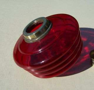 Ruby Red Ribbed Glass Oil Lamp Font / Fount - Duplex Screw Collar 3