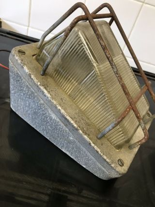 Vintage Industrial Factory Holophane Bulkhead Caged Light 2