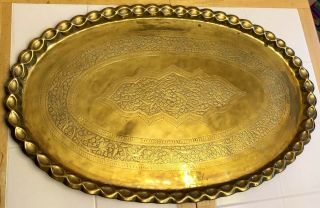 Large 35 " Antique/vtg Oval Solid Brass Embossed Tray Table Top Wall Plaque 9 Lbs