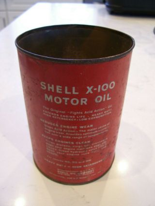 Vintage Shell X - 100 One Quart Motor Oil Can 2