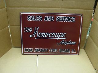 Vintage Heavy Porcelain Sign The Monocoupe Airplaine And Service Moline Ill