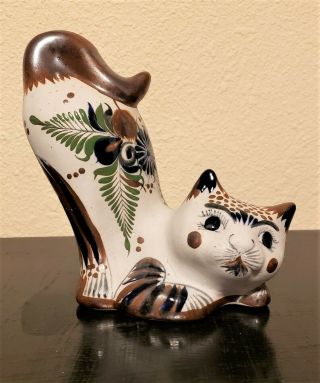 Vintage Tonala Pottery Cat Folk Art Figurine Sculpture Signed