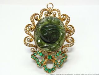 15.  50ct Tourmaline Emerald 18k Gold Natural Pearl Pendant Antique Locket 26.  6gr 2