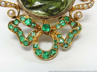 15.  50ct Tourmaline Emerald 18k Gold Natural Pearl Pendant Antique Locket 26.  6gr 3
