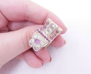 9ct Gold Diamond Ruby Ring,  Art Deco Design Huge Heavy 15.  7 Grams