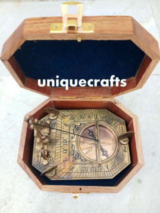 Antique Brass Sundial Compass With Wooden Box F Cox 1775 Gift.