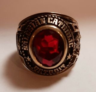 10 K Gold Class Ring W/ Ruby 1970 Salesian Catholic High School Detroit.  Mi Rare
