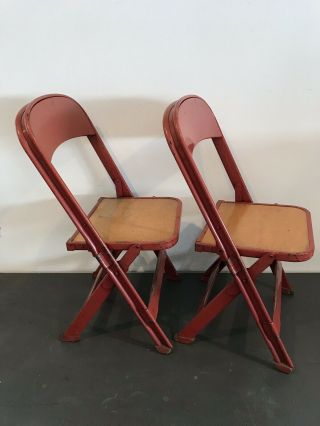 4 Kids Children Vintage Clarin Of Chicago Metal Wood Seat Folding Chairs Salmon